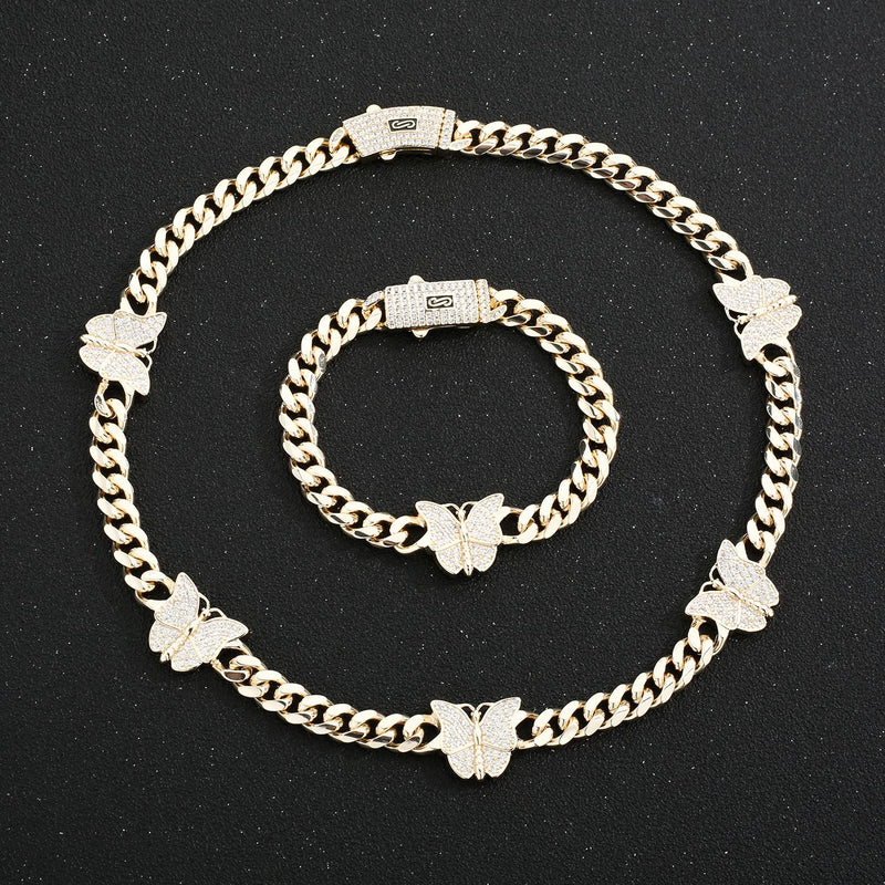 Butterfly Rhine Stone Necklace and Bracelet Set