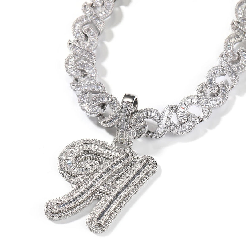 Baguette Letter Pendant & Infinity Cuban Chain