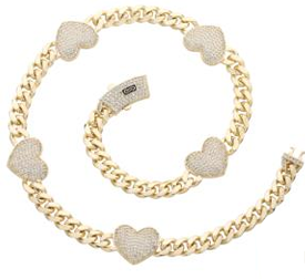 Rhine Stone Cuban Heart Necklace and Bracelet Set