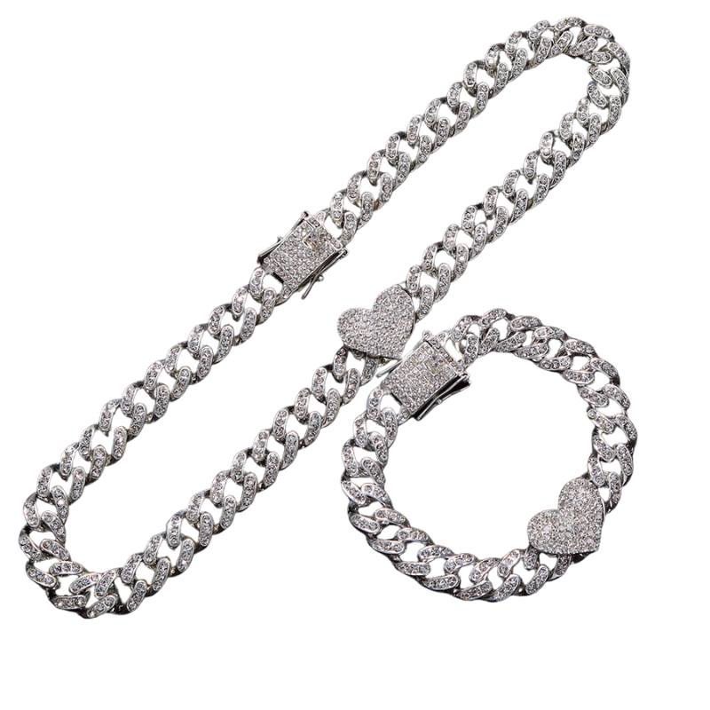 2Pc Rapper Full Heart-shaped Cuban Link - Boujee Collection By Jeneen