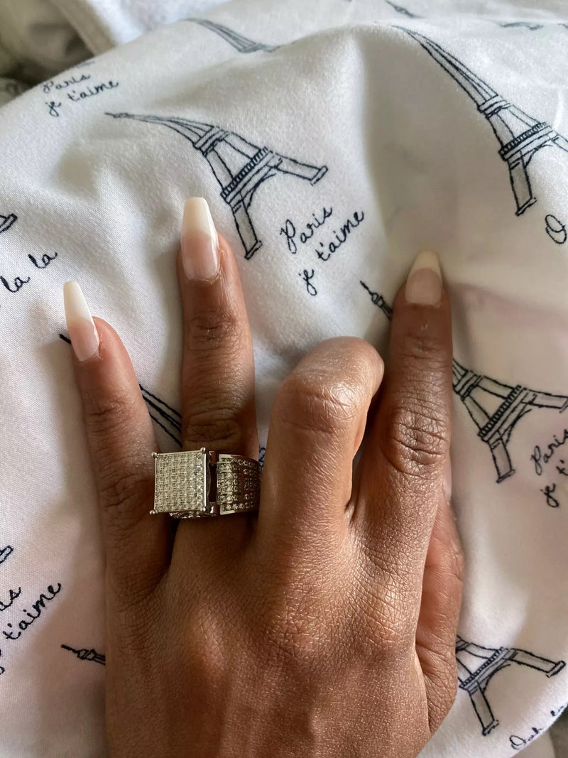 Square Cluster Ring 18K Silver Plated - Boujee Collection By Jeneen