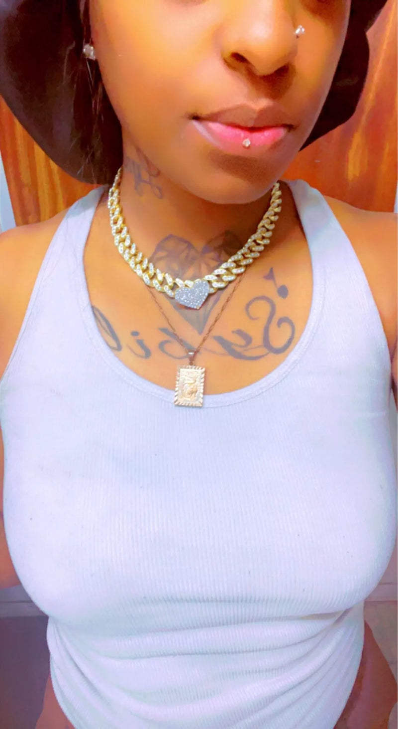 2Pc Rapper Full Heart-shaped Cuban Link - Boujee Collection By Jeneen