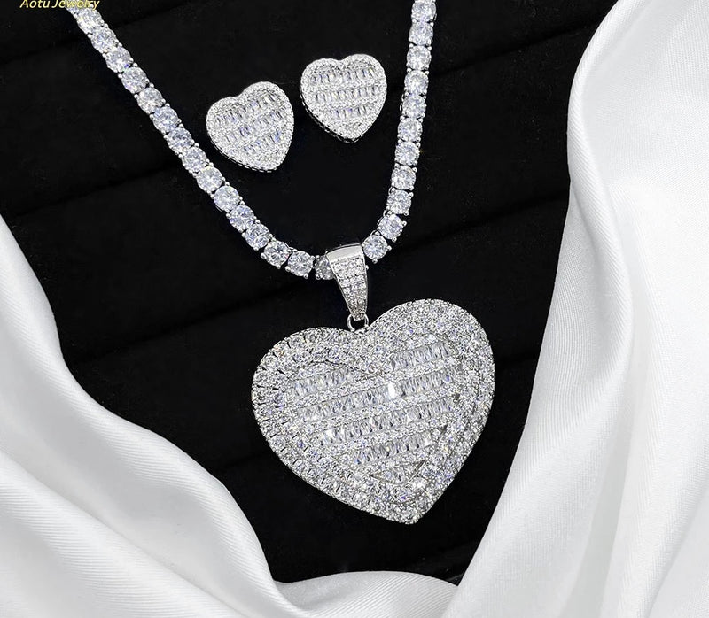 Heart Tennis Necklace & Earring Set