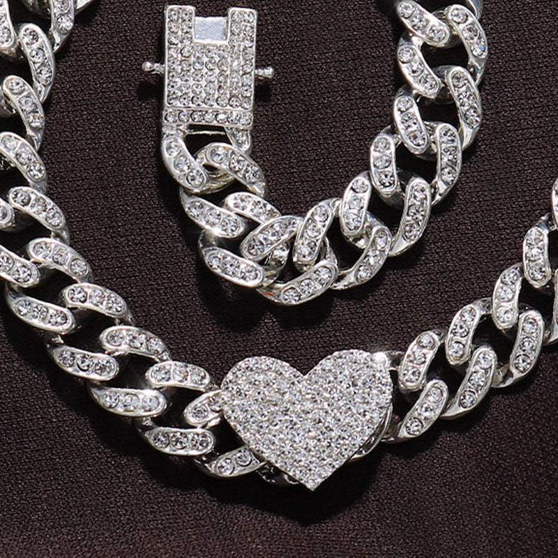 2Pc Rapper Full Heart-shaped Cuban Link - Boujee Collection By Jeneen