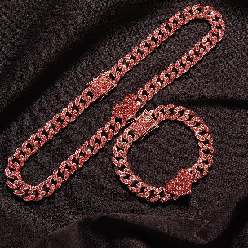 2Pc Rapper Full Heart-shaped Cuban Link - Boujee Collection By Jeneen