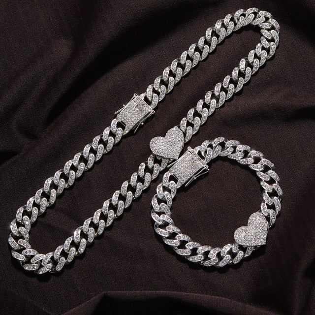 2Pc Rapper Full Heart-shaped Cuban Link - Boujee Collection By Jeneen