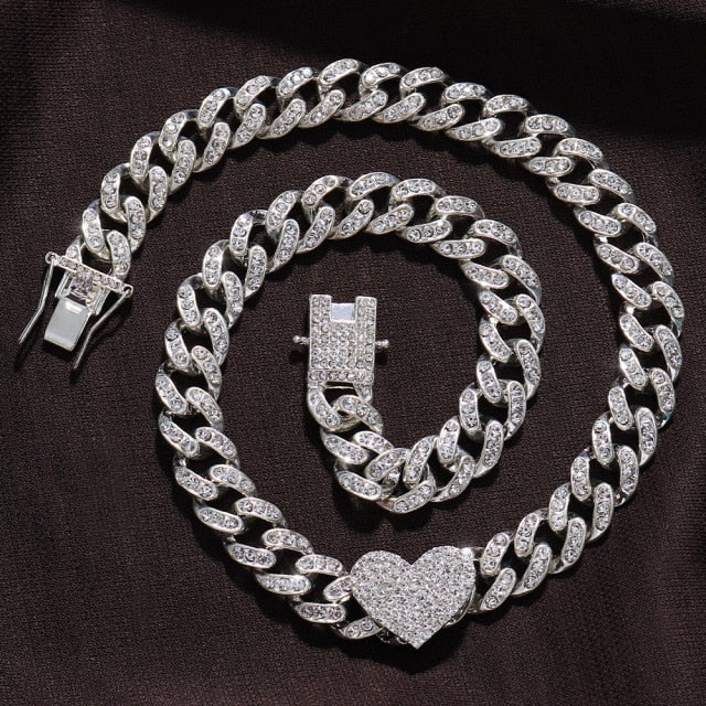 2Pc Rapper Full Heart-shaped Cuban Link - Boujee Collection By Jeneen