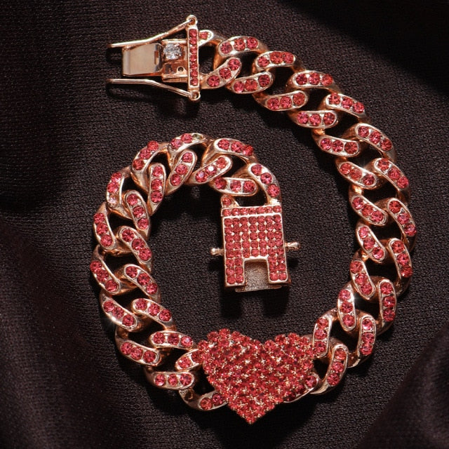 2Pc Rapper Full Heart-shaped Cuban Link - Boujee Collection By Jeneen