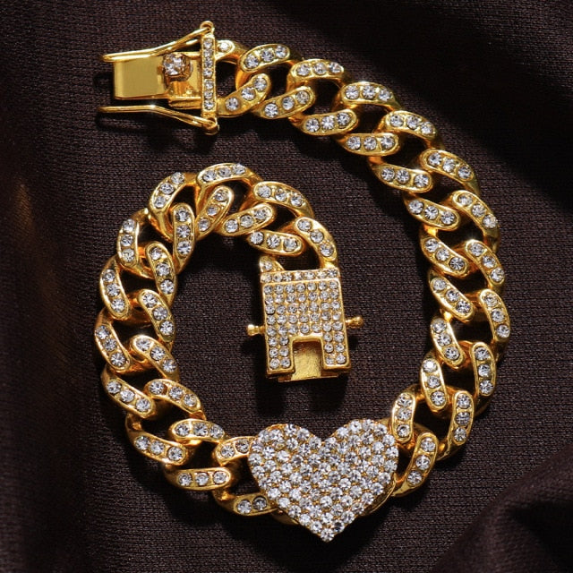 2Pc Rapper Full Heart-shaped Cuban Link - Boujee Collection By Jeneen