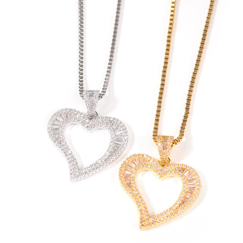 Small Hollow Heart Baguette Bling Iced Out Pendant - Boujee Collection By Jeneen